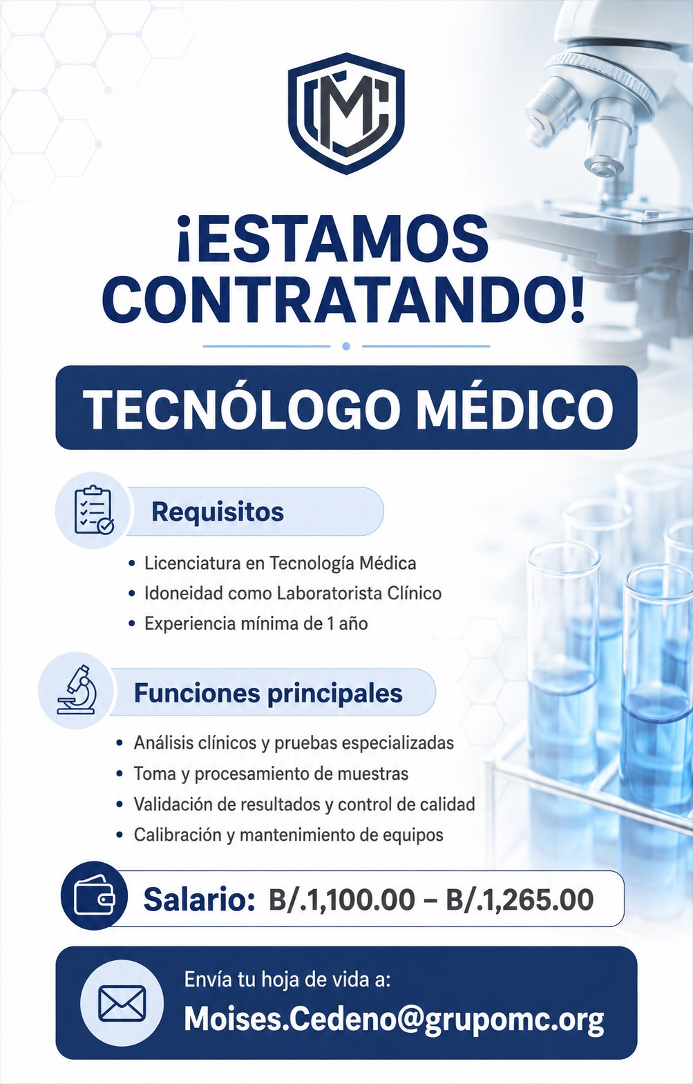 Vacante de Tecnólogo Médico en Grupo MC